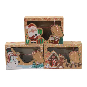 

12Pcs/Pack Christmas Cookie Boxes Bakery Gift Boxes European New Style Kraft Paper Box Kraft Paper Large Christmas Candy Box