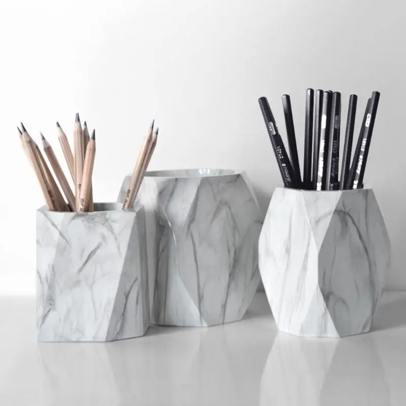 

Nordic Marble Desk Pens Pencil Holder Case Makeup Brush Storage Box Organizer