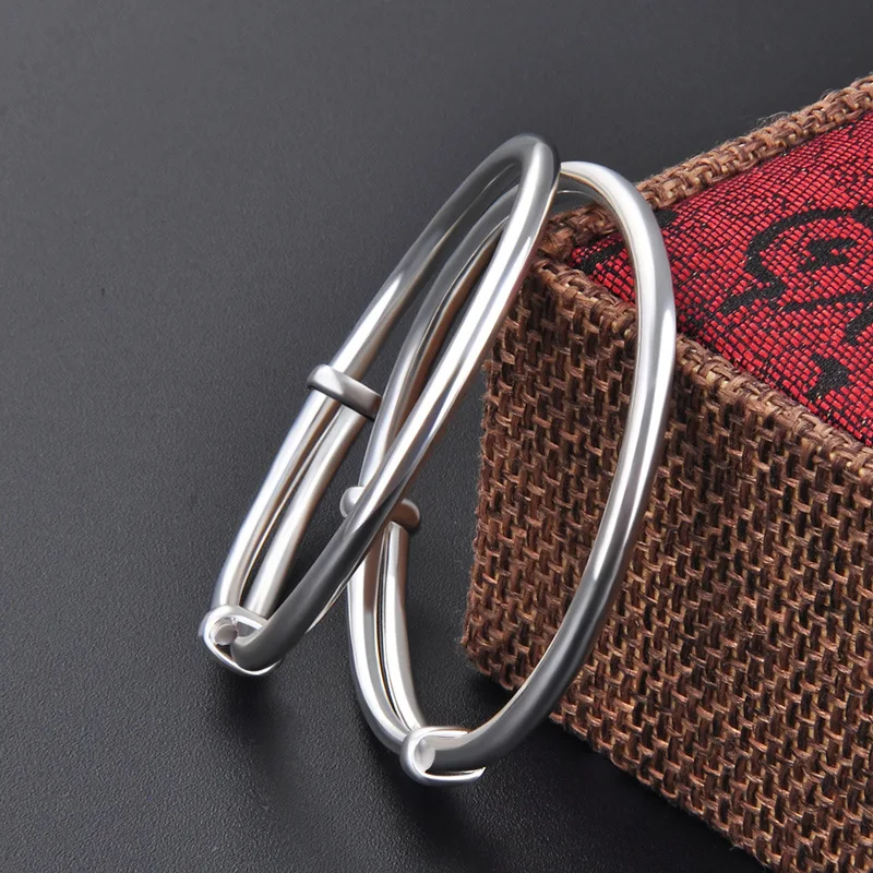 

New Style S990 Pure Silver Simple Shiny Side Baby Bracelet Slidable Children Bracelet Infant BABY'S FIRST Month Gift Fine Silver