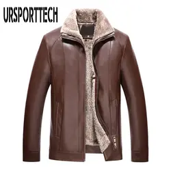 Мужская куртка из искусственной кожи, зимняя, бархатная, утепленная, деловая, мужская, тонкая куртка, плюс размер 3XL 4XL, с отворотом, теплая