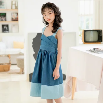 

Denim Dress Kids 2020 Children Teenage Dresses Girls Summer Cotton Bow Baby Little Girls Party Dresses Jeans Patchwork Clothing