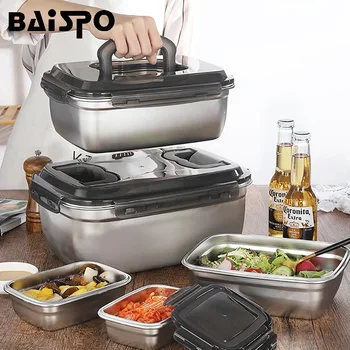 

Baispo New Korean Style Lunch Box Induction Cooker Heating Food Container 304 Stainless Steel Bento Box Kitchen Accessories