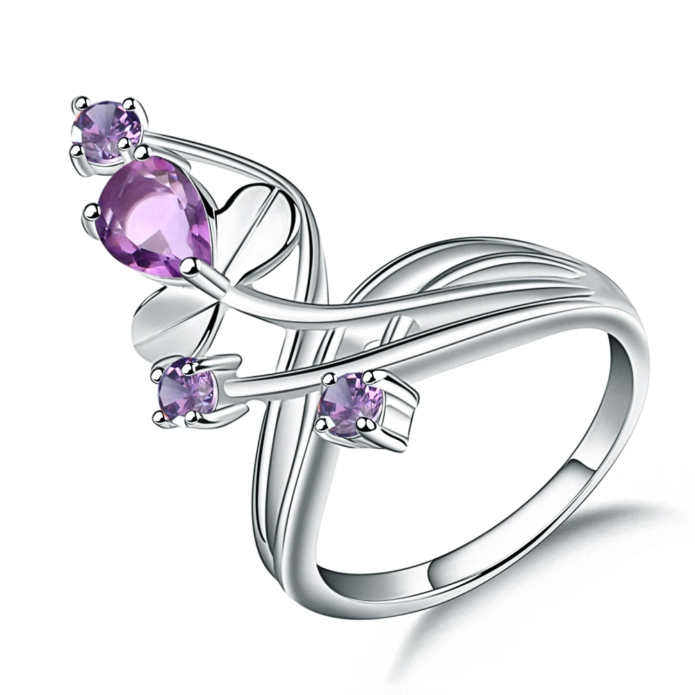 Gem's Ballet 1.06Ct Natural Amethyst Gemstone Finger Ring For Women 925 Sterling Silver Wedding Band Ring Fashion Fine Jewelry Gem's Ballet 1.06Ct Natural Amethyst Gemstone Finger Ring For Women 925 Sterling Silver Wedding Band Ring Fashion Fine Jewelry