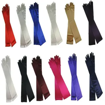 

Fashion Womens Gloves Mittens Evening Party Formal Gloves Satin Long Finger Mittens Bridal Wedding Mittens Solid Color Gloves