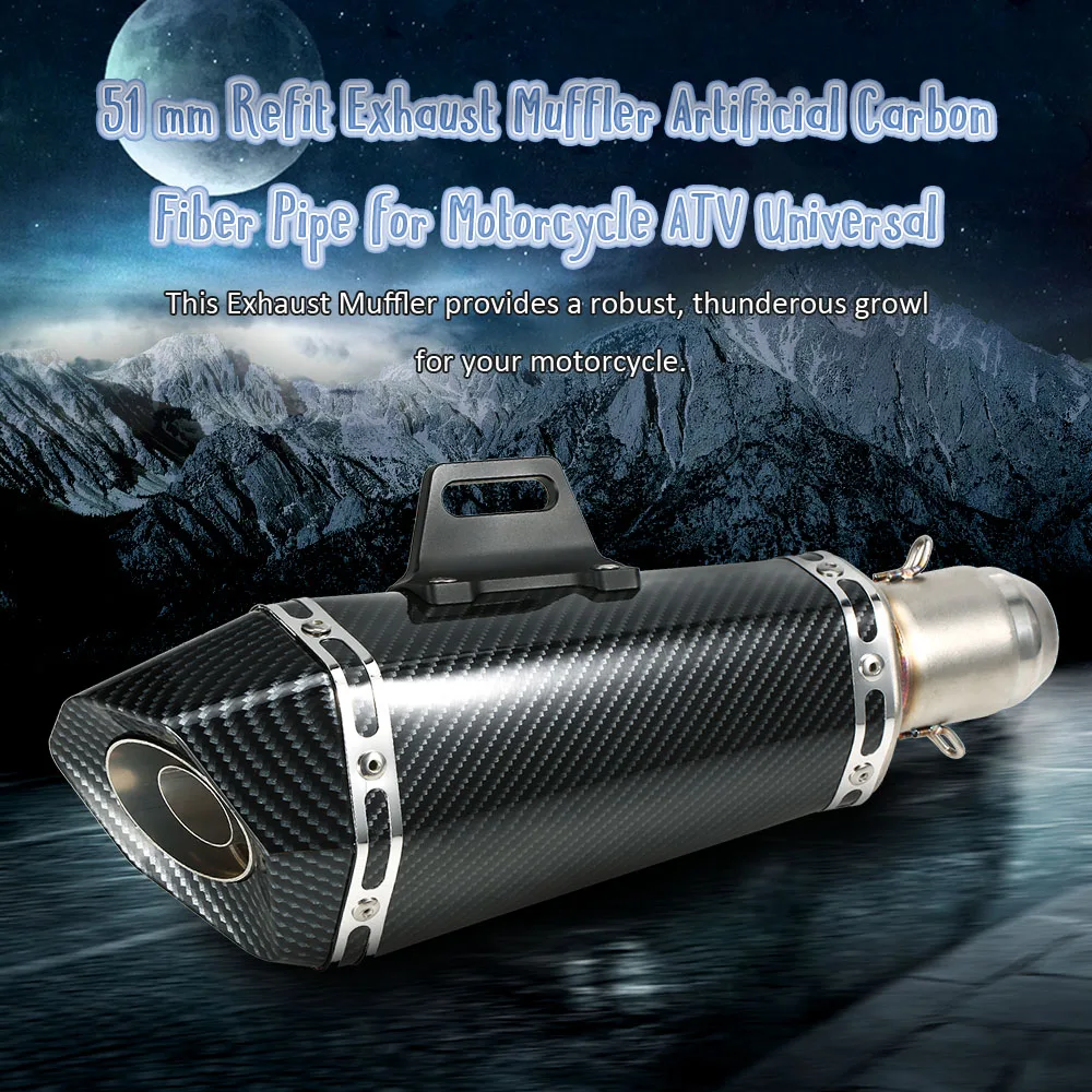 

51 mm Refit Exhaust Muffler Artificial Carbon Fiber Muffler Pipe Small Hexagon Style for Motorcycle ATV Universal