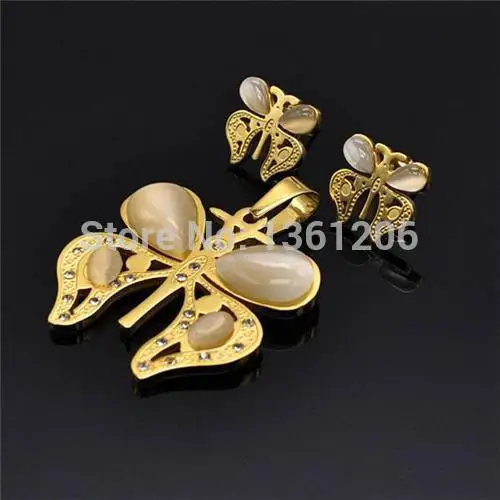 

i68-Opal Stone Stainless Steel Gold Silver Earring Pendant Fashionable Necklace Accessory