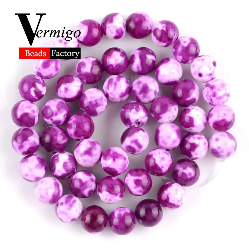 Натуральные дождевые цветы из камней бусины для изготовления ювелирных изделий розовый синий, фиолетовый, зеленый Круглые бусины ожерелье самодельное браслет 4 мм-12 мм 15'' - Цвет: Purple Red Spot