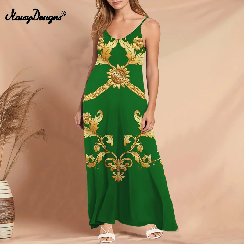 

Noisydesigns/женские летние платья с v-образным вырезом и коротким рукавом, роскошная зеленая свободная длинная юбка на подтяжках с цветочным принтом