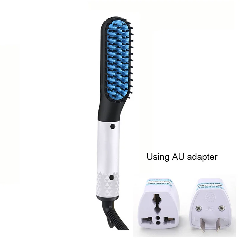 With AU adapter Выпрямитель для бороды для мужчин многоцелевой волос Расческа для локонов объем до волос показать кепки электрическое отопление расческа - Цвет: With AU adapter