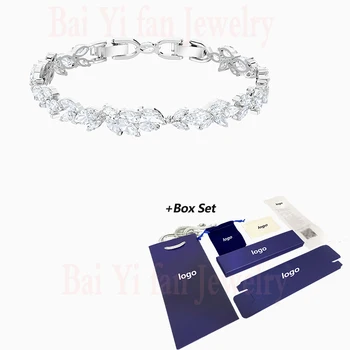 

Fashion SWA New LOUISON Bracelet White Gold Gorgeous Frosted Leaf Pattern Decoration Crystal Female Wild Jewelry Romantic Gift