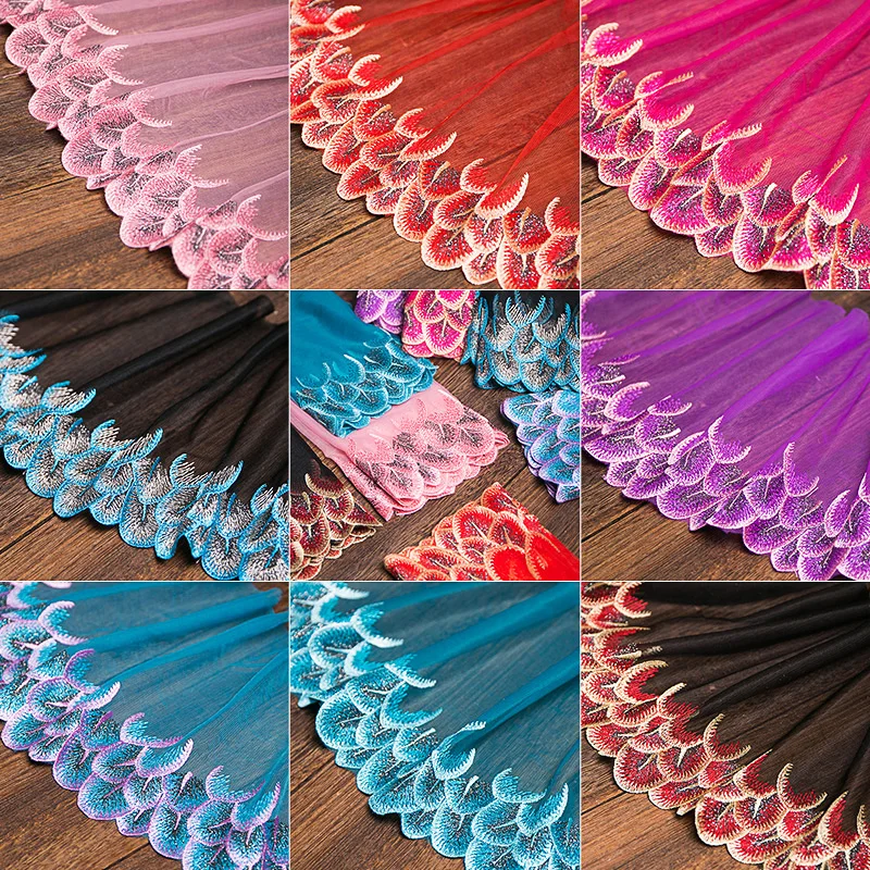 

1yard Mesh Lace Fabric Trim Embroidered Width 20cm Wedding Dress Skirt Clothes Decoration Soft Lace Garment Accessories
