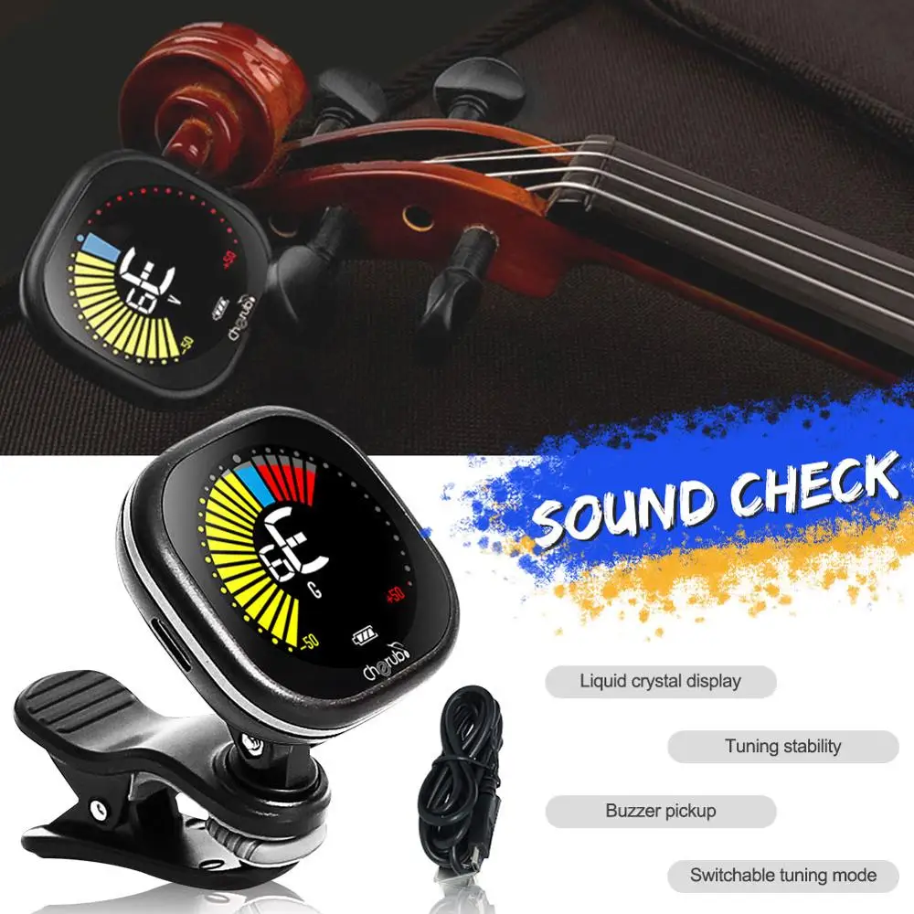 

Electronic Tuner Rechargeable Clip-on Tuner A4 Calibration Color Display Tuner for Acoustic Guitar Ukulele Violin Tuner