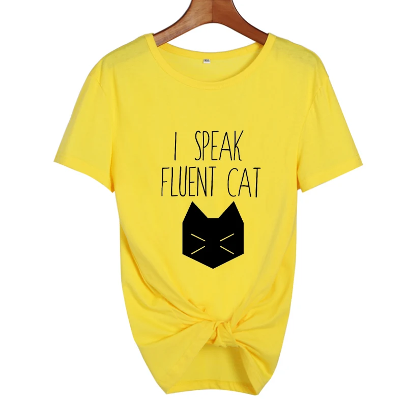 Забавная футболка с надписью I Speak Fluent Cat Tumblr женские топы милым котом для