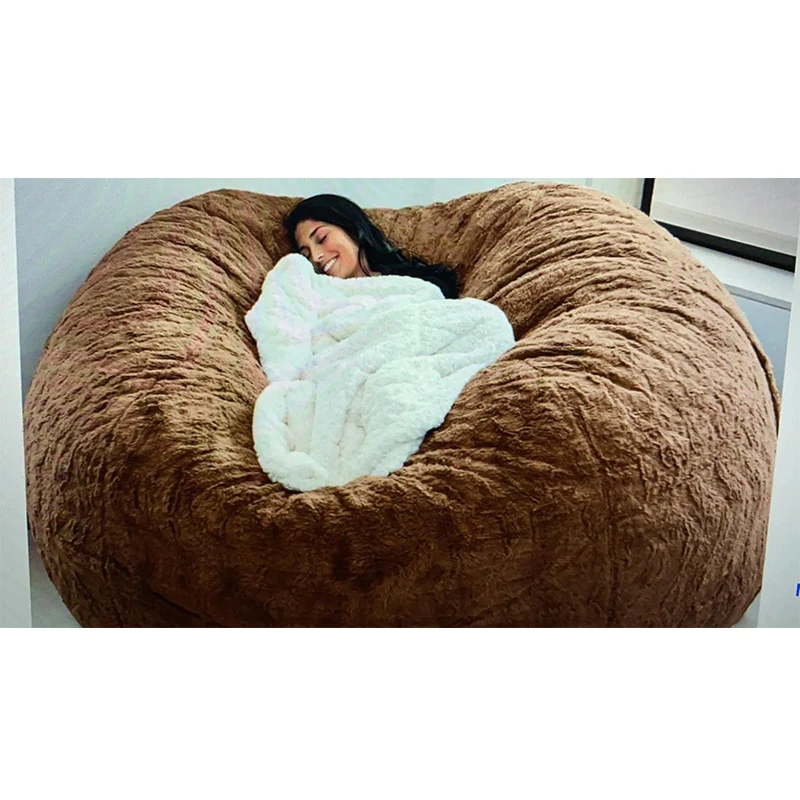 7ft Giant Soft Fur Bean Bag Cover Luxury Living Room Portable Sofa Bed Cover 