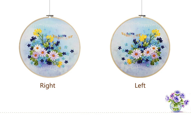 Hand Embroidery DIY Ribbon Materials Package Novice Embroidery Flowers Vintage Cross-Stitch Cloth With Frame Living Room Decor