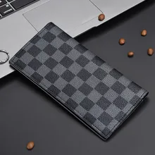 Woman Wallet Black High-Quality Long Classic Plaid PU Unisex for Men Lightweight