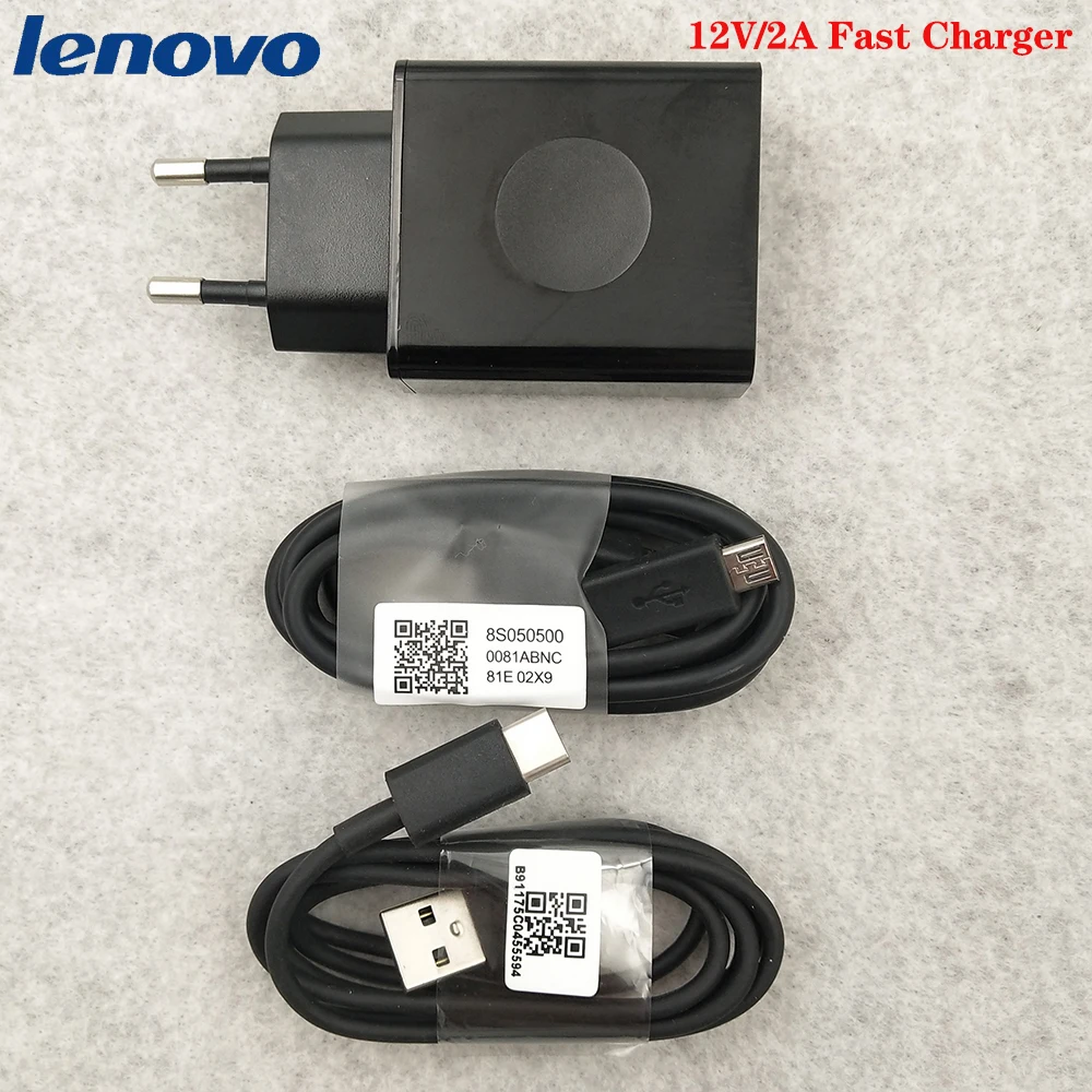 Lenovo Fast Charger 24W EU Travel Wall Adapter Micro USB/Type C Cable For  Lenovo Vibe P2 P1 Z5S Z6 Z5 pro K5 K5s Z3 Z2 K10 Plus