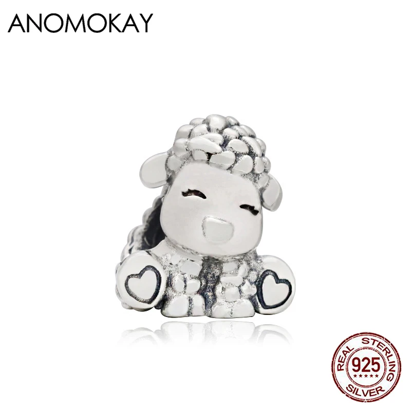 Anomokay новые милые овечки 925 серебряный шарм подходит браслет и животные бусины для