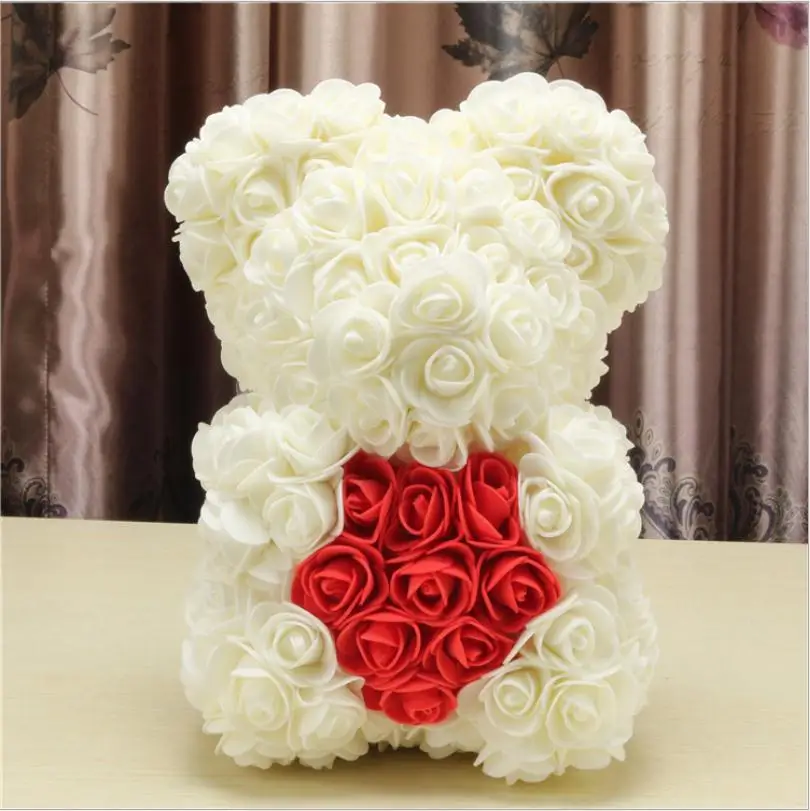 Горячая Распродажа 25 см мыло из пены медведь из роз Teddi медведь Роза цветок искусственный Год Подарки для женщин подарок на день Святого Валентина Рождество - Цвет: 25cm cream w heart