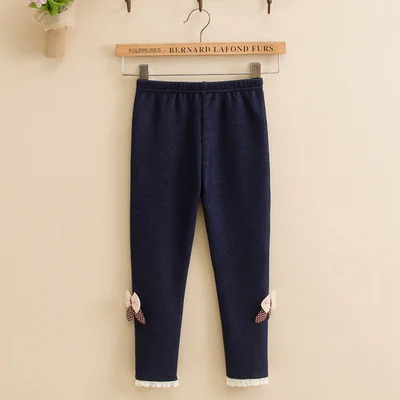 Navy Blue Осень-зима, Детские плотные длинные штаны, Детские хлопковые бархатные утепленные леггинсы для девочек, высокое качество, теплые штаны с бантом - Цвет: Navy Blue