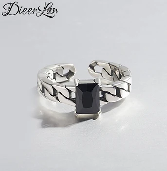 

Personality Fashion Vintage 925 Sterling Silver Black Crystal Rings For Women Punk Thai Silver Resizable Rings