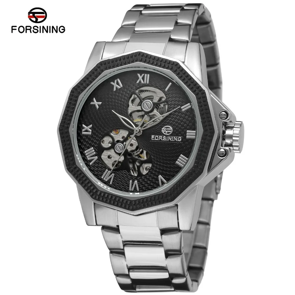 

Forsining Men Fashion Casual Clean Steel Hollow out Fully Automatic Analog Watch Automatic Machine Movement