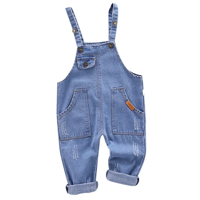 

Autumn Baby Boy Suspender Pants Children Cotton Solid Pattern Denim Pants Overalls Pants