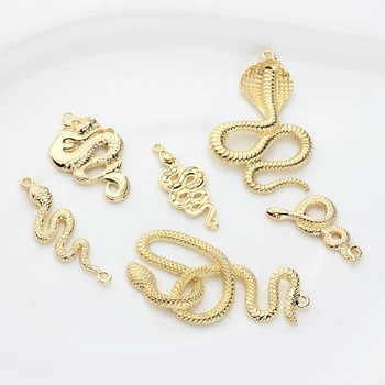 6 개/몫 아연 합금 골든 코브라 뱀 매력 펜 던 트 DIY 패션 쥬얼리 찾기 액세서리 만들기