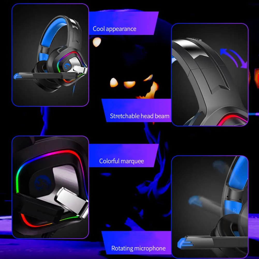 Игровая гарнитура с разъемом 3,5 мм USB для ПК, звук с микрофоном, шумоподавление, регулятор громкости, аксессуары, мягкие наушники, стерео светодиодный свет