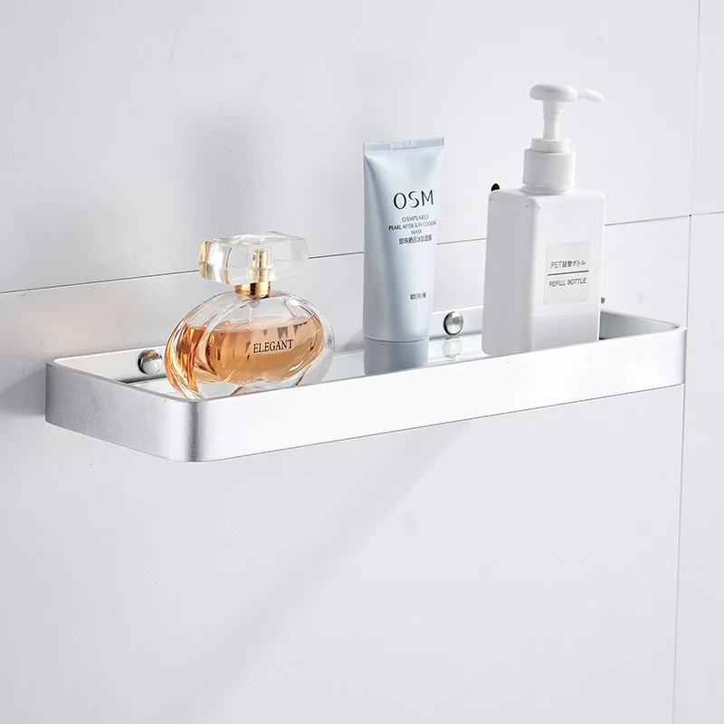 Bathroom Shelf Bath Shower Shelf Nail Free Glass Satin Bathroom Corner shelf Aluminum Kitchen Storage holder