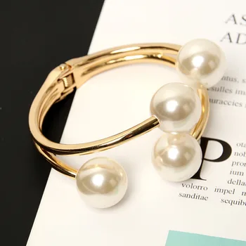 

Vintage Curious Double Pearl Cuff Bracelets Female Asymmetric Semi-Opening Bangles Bracelets & Bangles Party Jewelry