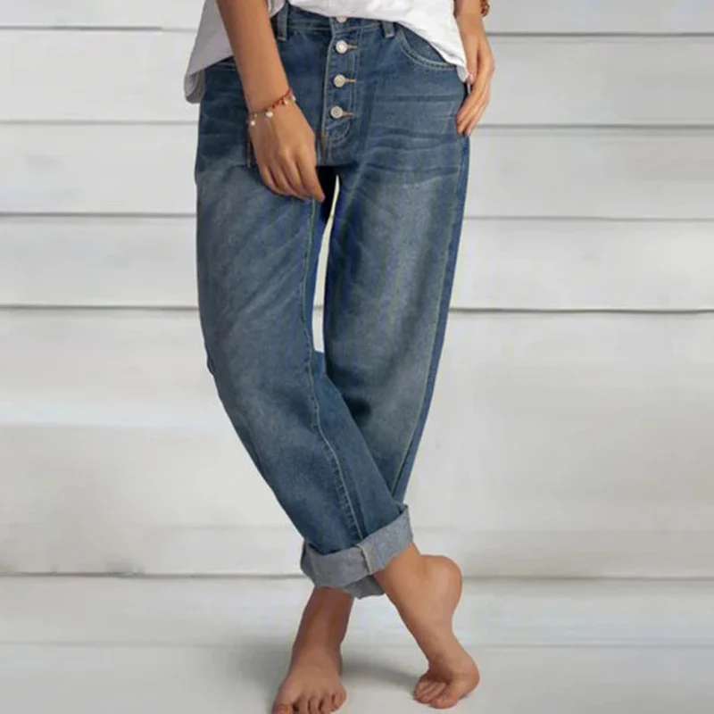 Jeans Wanita 2021 Celana Kaki Lebar Ibu 