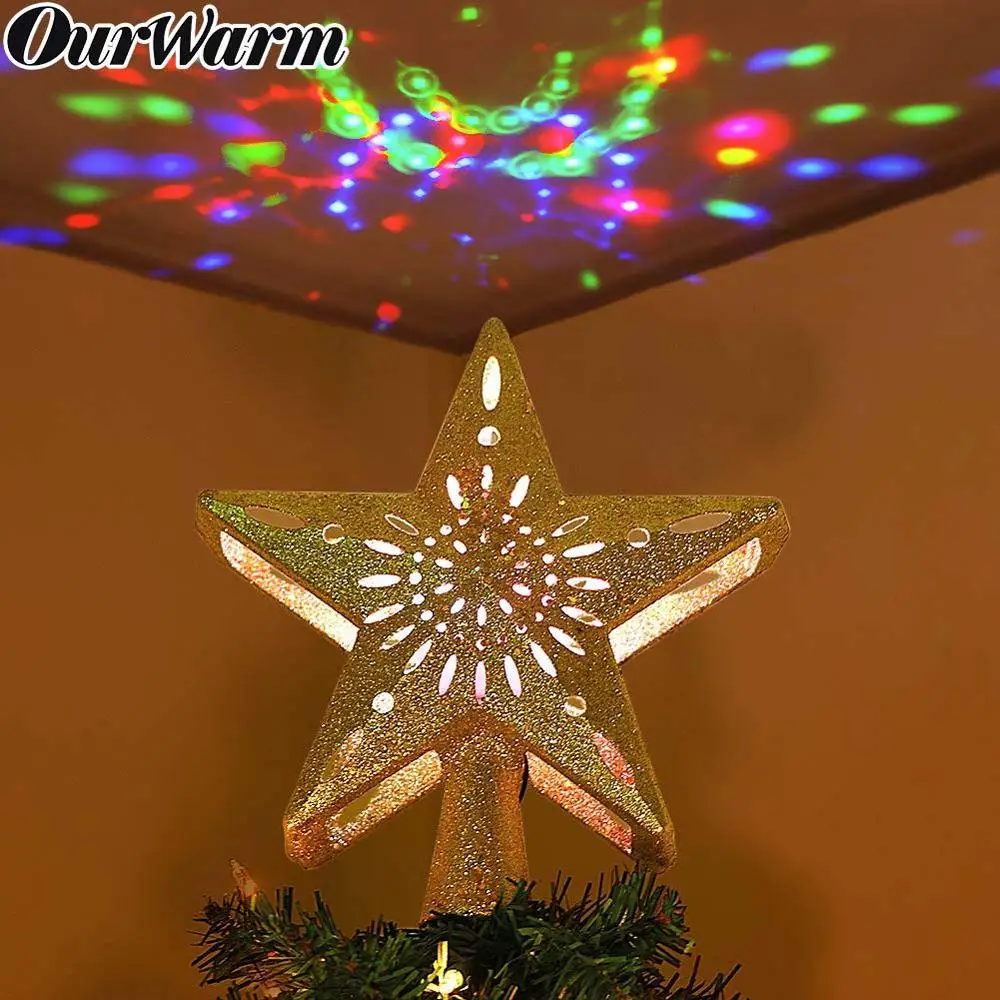 

OurWarm Christmas Tree Topper Glitter Lighted Star Tree Topper with Adjustable Rotating Magic Projector Christmas Decoration