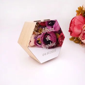 

Hexagon Shape Box With Mirrored Cover Custom Made Name Party Gift Wood Boxes Wedding Candy Holder Display Decor