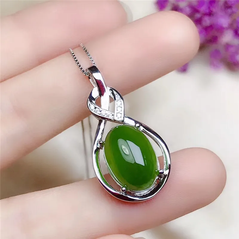 

LeeChee Natural Jasper Pendant 10*14MM Green Jade Fashion Necklace for Women Birthday Gift Fine Jewelry Real 925 Sterling Silver