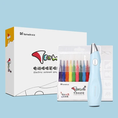 Blue Tenwin 8084 Электрический пульверизатор фломастеры Набор многофункциональная цветная струйная ручка электрический спрей художественная ручка 12 цветов ручная роспись - Цвет: Blue