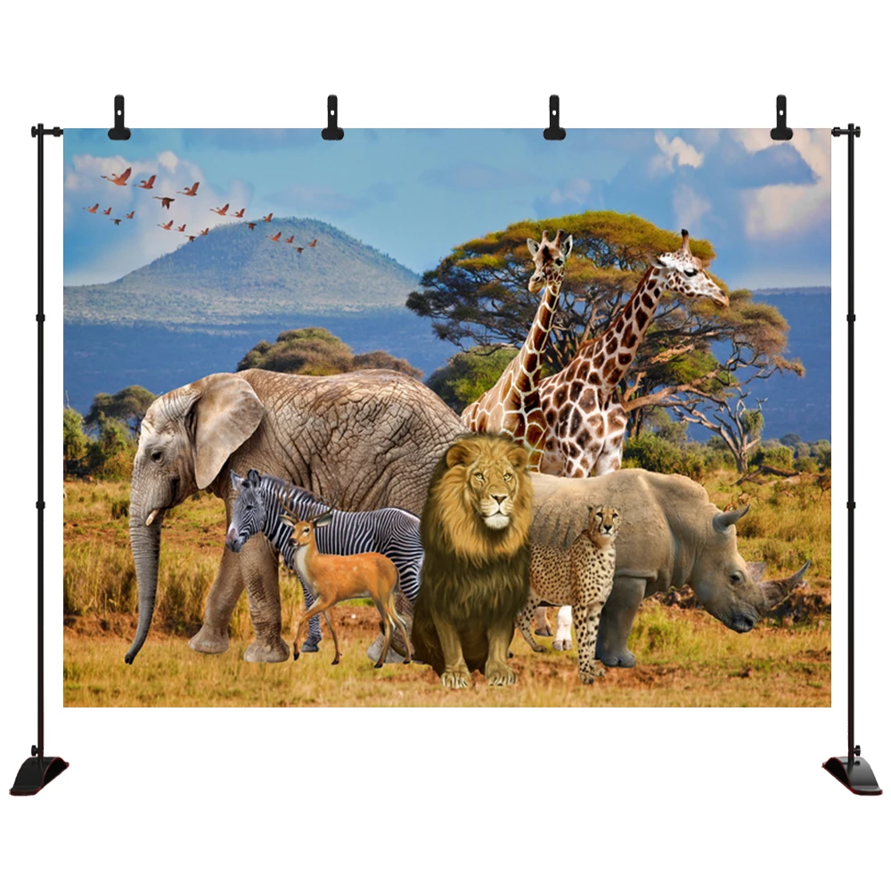 

Jungle Safari Lion King Elephant Animals Baby Learning Party Poster Photo Backdrops Photographic Background Photo Studio