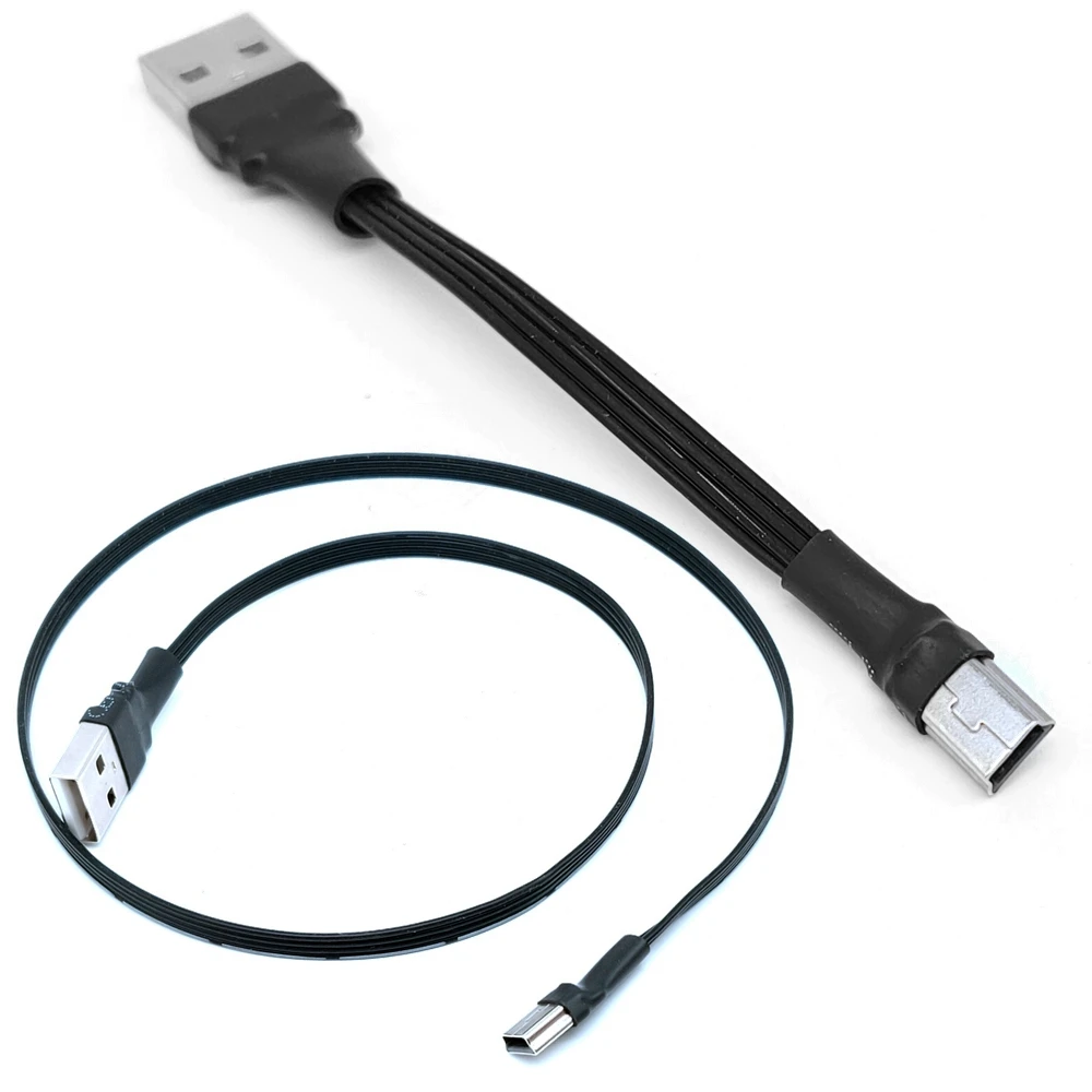 Super Flat flexible Mini USB B Type 5pin Male UP Down Left Right Angled 90 Degree to USB 2.0 Male Data Cable 0.1m 0.2m 0.3m 0.5m