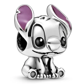 

New 925 Sterling Silver Bead Charm Purple Enamel Lilo & Stitch Beads Fit Pandora Bracelet Bangle Diy Jewelry