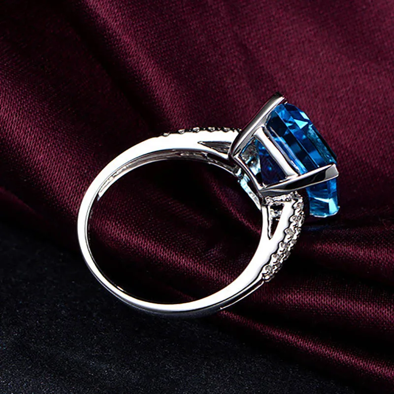 Cellacity Luxurious Geometry Aquamarine Rings for Women Simple Rectangle Blue Gemstones Silver 925 Jewelry Size6-10 Engagement
