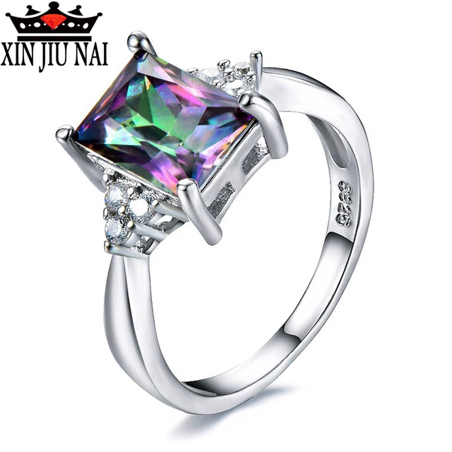 3 Colors /Engagement Wedding 925 Rings for Woman Colorful Square Cubic Zirconia Stone Wathet Navy Blue Men's rings | Украшения и