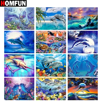 

HOMFUN Diamond Painting Cross Stitch "Ocean dolphin fish" Full Square Round Diy 5d Diamond Embroidery Picture Rhinestone Art