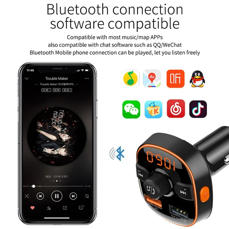 QC3.0 быстрое зарядное устройство беспроводной Bluetooth fm-передатчик модулятор Автомобильный Радио адаптер MP3 плеер двойной USB с окружающим светильник
