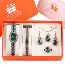 

Women Watch Bracelet Set Ladies Stainless Steel Quartz Watches Diamond Earrings Ring Jewelry Gift Set Luxury Watch for Women