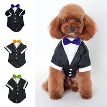 Ropa de mascota con lazo de diseño de corbata, traje de Cosplay, abrigo de cachorro, esmoquin de Chihuahua, boda, mascota fiesta, suministros de Navidad S-2XL, 1 ud.