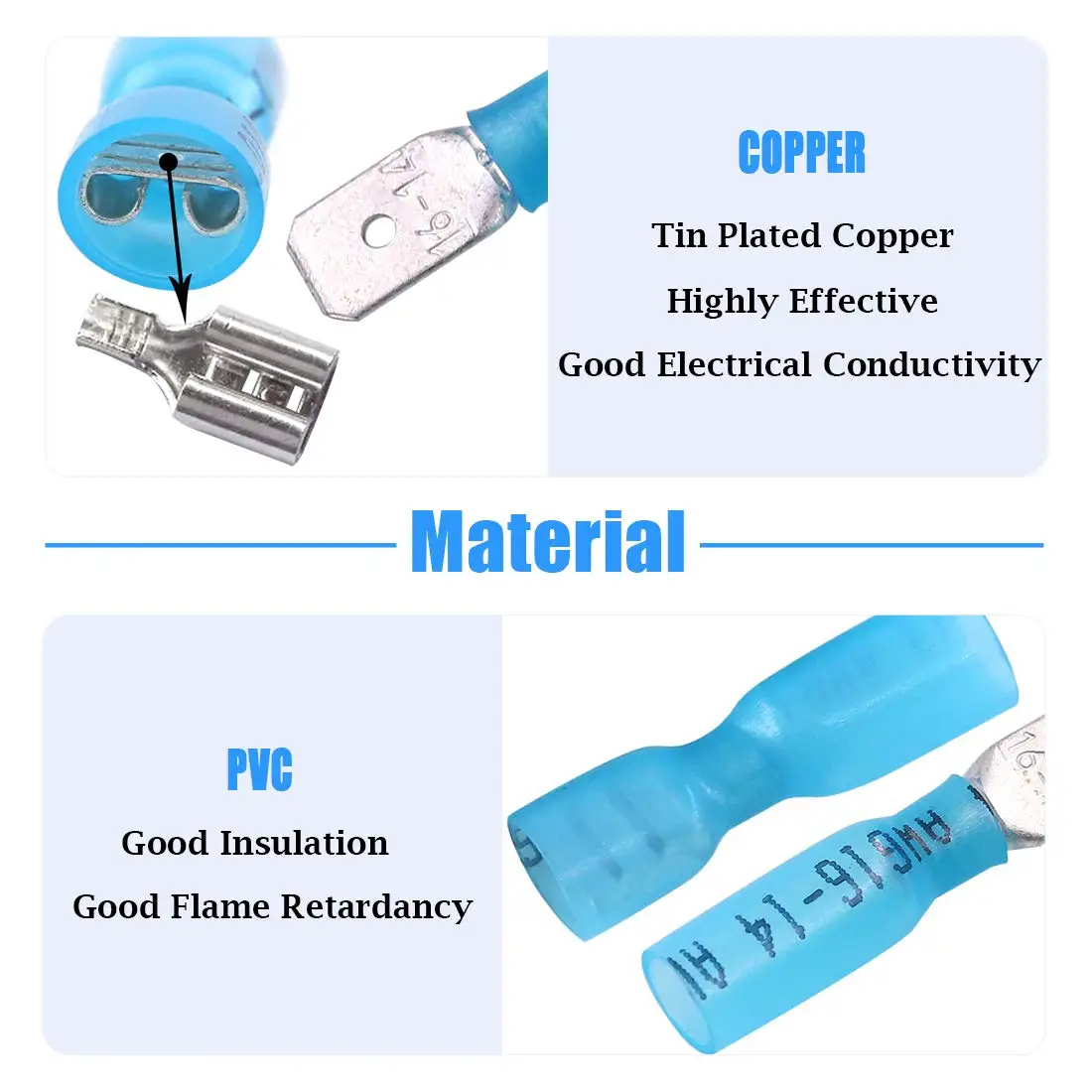 50/100/200PCS M/Female Blue Spade Heat Electrical Shrink Quick DisconnectWireTerminals Connectors