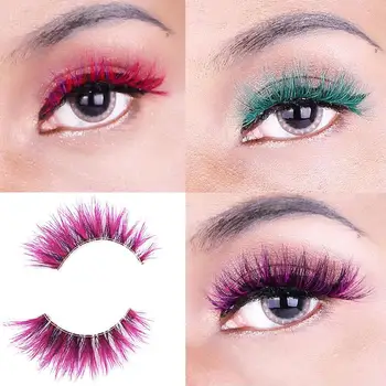 

New 3D Color Mink False Lashes Beauty Natural Individual False Fluffy 1pair Lashes Colorful Extension Eyelashes Thick Makeu R4V7