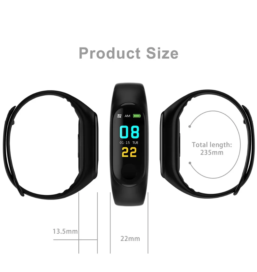 M3 Smart Bracelet Fitness Smart Band Tracker Sport Pedometer Heart Rate Blood Pressure Bluetooth Health Wirstband Waterproof (14)