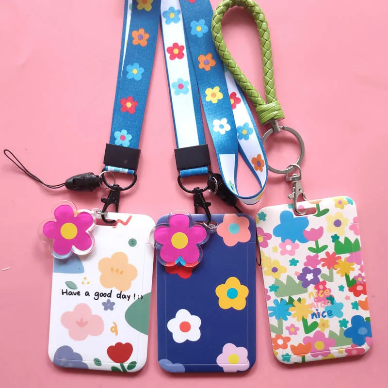 

New Fashion Beautiful Flowers Lanyard Credit Card ID Holder Bag Student Women Travel Bank Bus Business Card Cover Badge