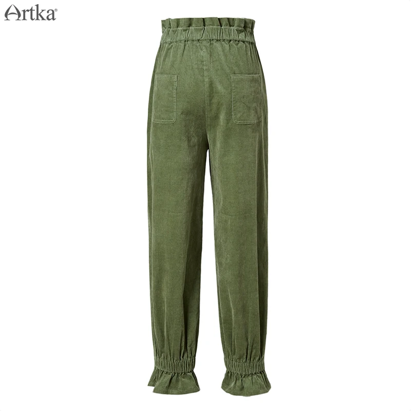 ARTKA Autumn Winter New Women Pants High Waist Casual Pants Corduroy Cargo Pants Fashion Joggers Women KA10099Q